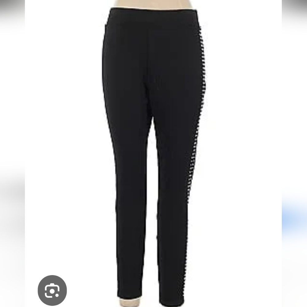 Malandrino‎ Pants, Size 1X, Black Stretch, Ankle Length, Side Stud Accents, New!